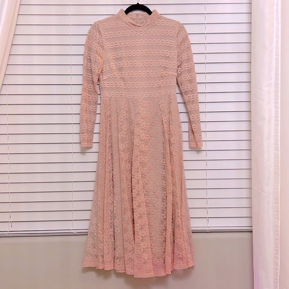 Dainty Jewells Pink Long Sleeve Lace Dress